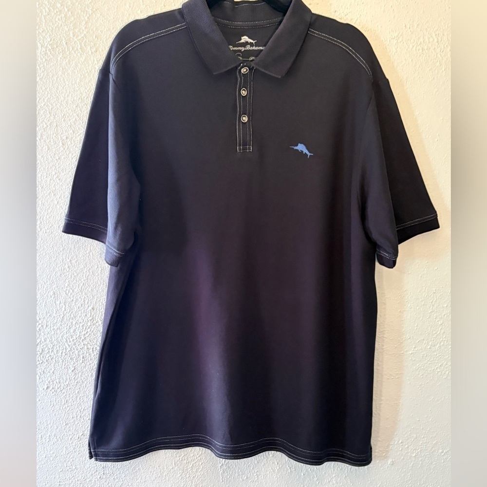 Tommy Bahama Black Supima Cotton XL Short Sleeve Polo Shirt Blue Marlin Logo